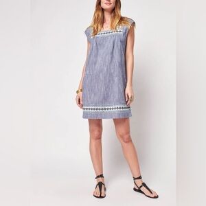 Faherty Hailee Dress Navy Jacquard Organic Cotton Size Small